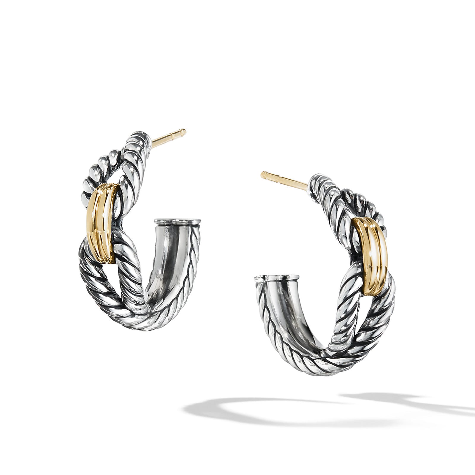 David Yurman Cable Loop Hoop Earrings In Sterling Silver With 18ct Yellow Gold, 22mm