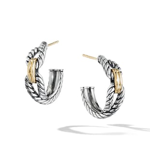 David Yurman Cable Loop Hoop Earrings In Sterling Silver With 18ct Yellow Gold, 22mm
