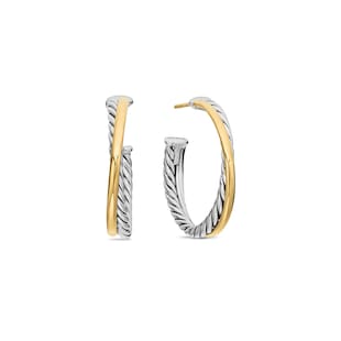 David Yurman Crossover Hoop Earrings In Sterling Silver With 18ct Yellow Gold, 26.5mm