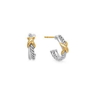 David Yurman Petite X Hoop Earrings In Sterling Silver With 18ct Yellow Gold, 12.6mm
