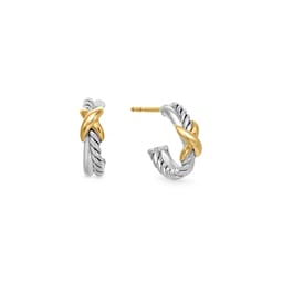 37900523 - Petite X Hoop Earrings In Sterling Silver With 18ct Yellow Gold, 12.6mm