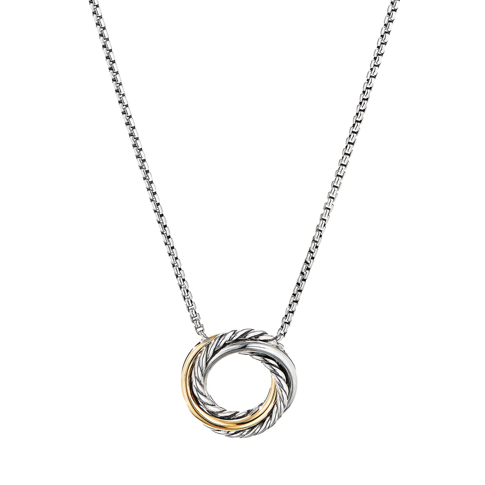 Crossover Pendant Necklace In Sterling Silver With 18ct Yellow Gold, 14.5mm