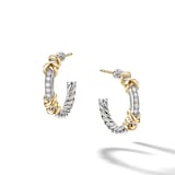 David Yurman Petite Helena Wrap Hoop Earrings In Sterling Silver with 18ct Yellow Gold and Diamonds, 3/4in
