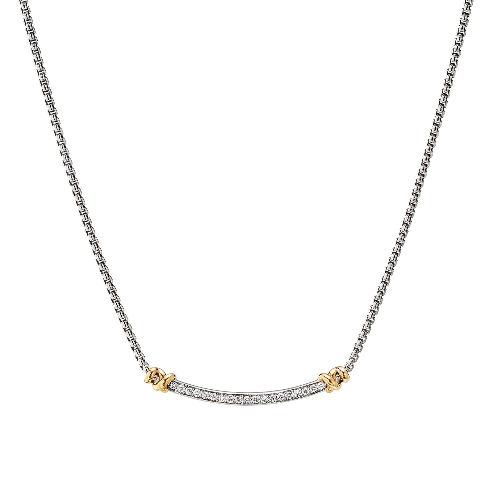 David Yurman Petite Helena Wrap Station Necklace In Sterling Silver with 18ct Yellow Gold and Diamonds, 29mm