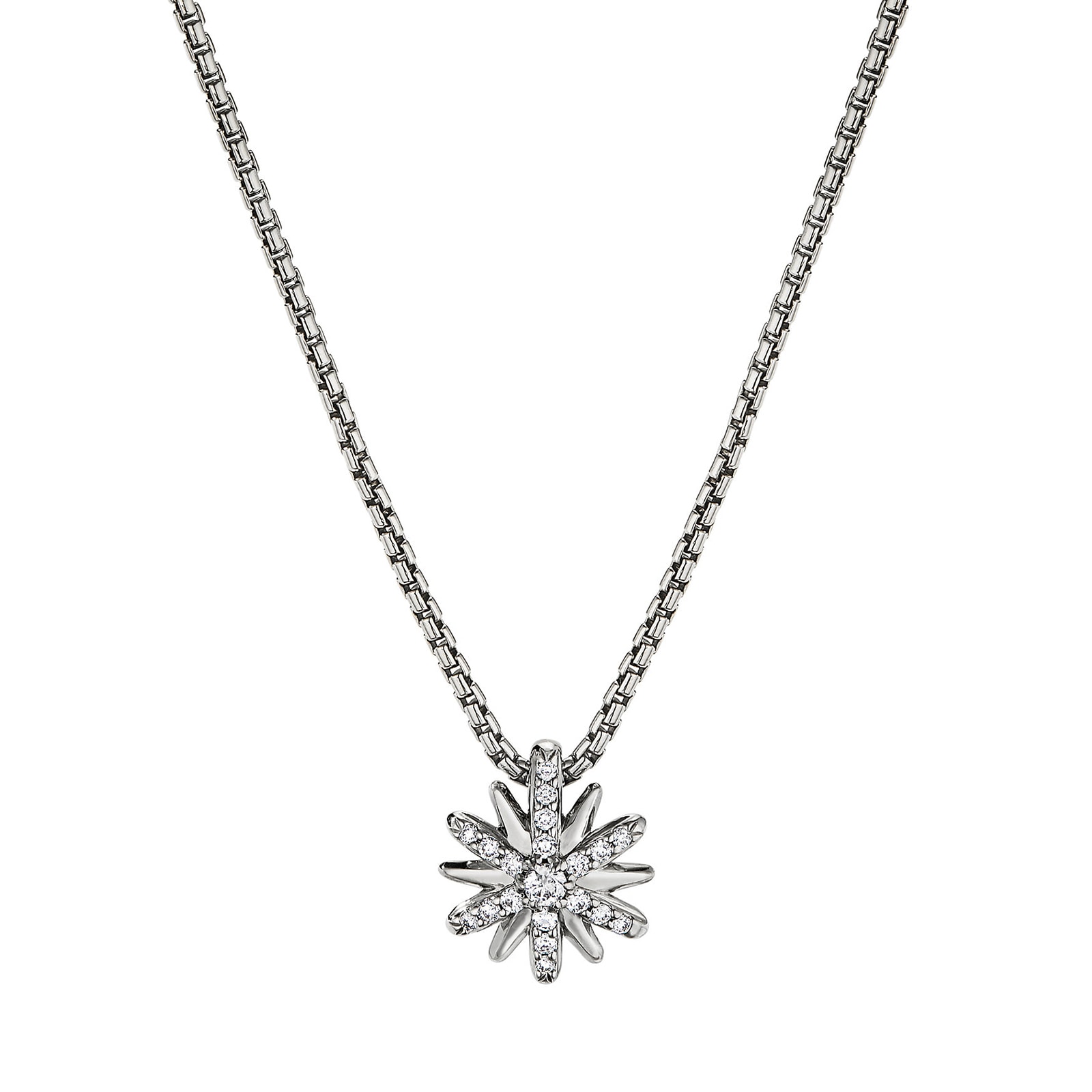 Petite Starburst Pendant Necklace In Sterling Silver With Diamonds, 10.5mm image