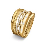 David Yurman Stax Five Row Ring In 18ct Yellow Gold With Diamonds, 15mm