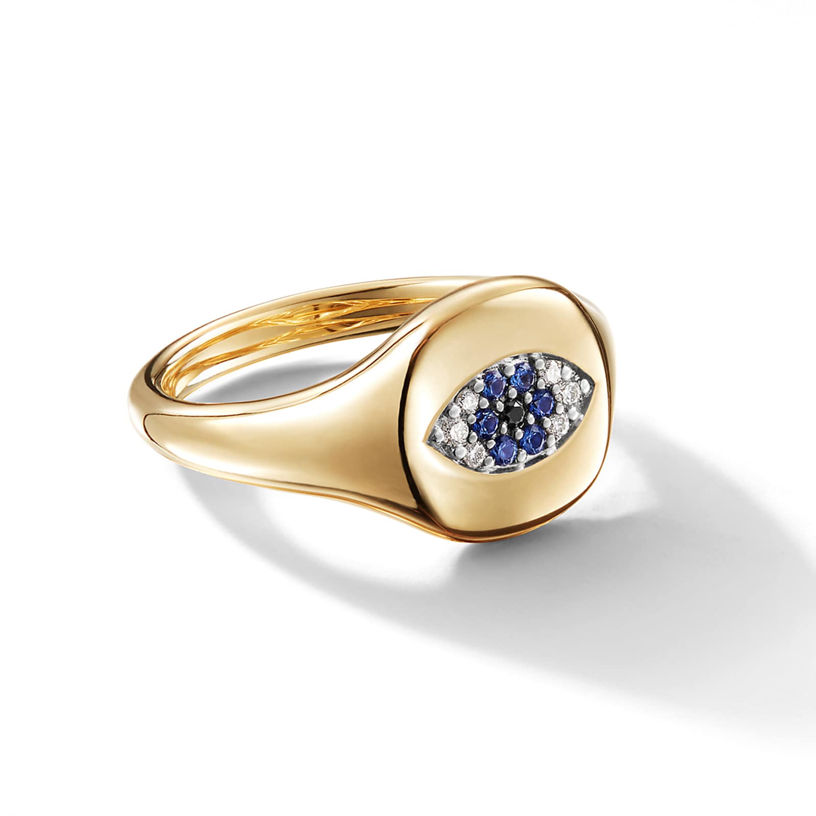 David Yurman Cable Collectibles® Evil Eye Pinky Ring In 18ct Yellow Gold with Pavé Sapphires and Diamonds, 9.7mm