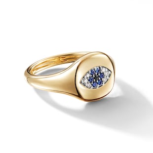 David Yurman Cable Collectibles® Evil Eye Pinky Ring In 18ct Yellow Gold with Pavé Sapphires and Diamonds, 9.7mm