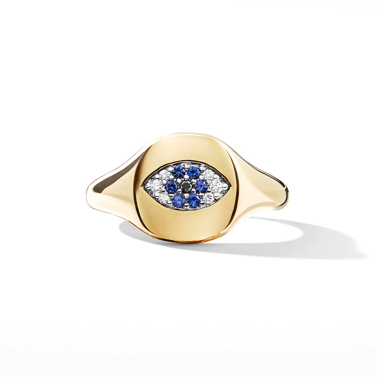 David Yurman Cable Collectibles® Evil Eye Pinky Ring In 18ct Yellow Gold with Pavé Sapphires and Diamonds, 9.7mm