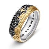 David Yurman Waves Band Ring In Sterling Silver with 18ct Yellow Gold and Black Diamonds, 8.7mm
