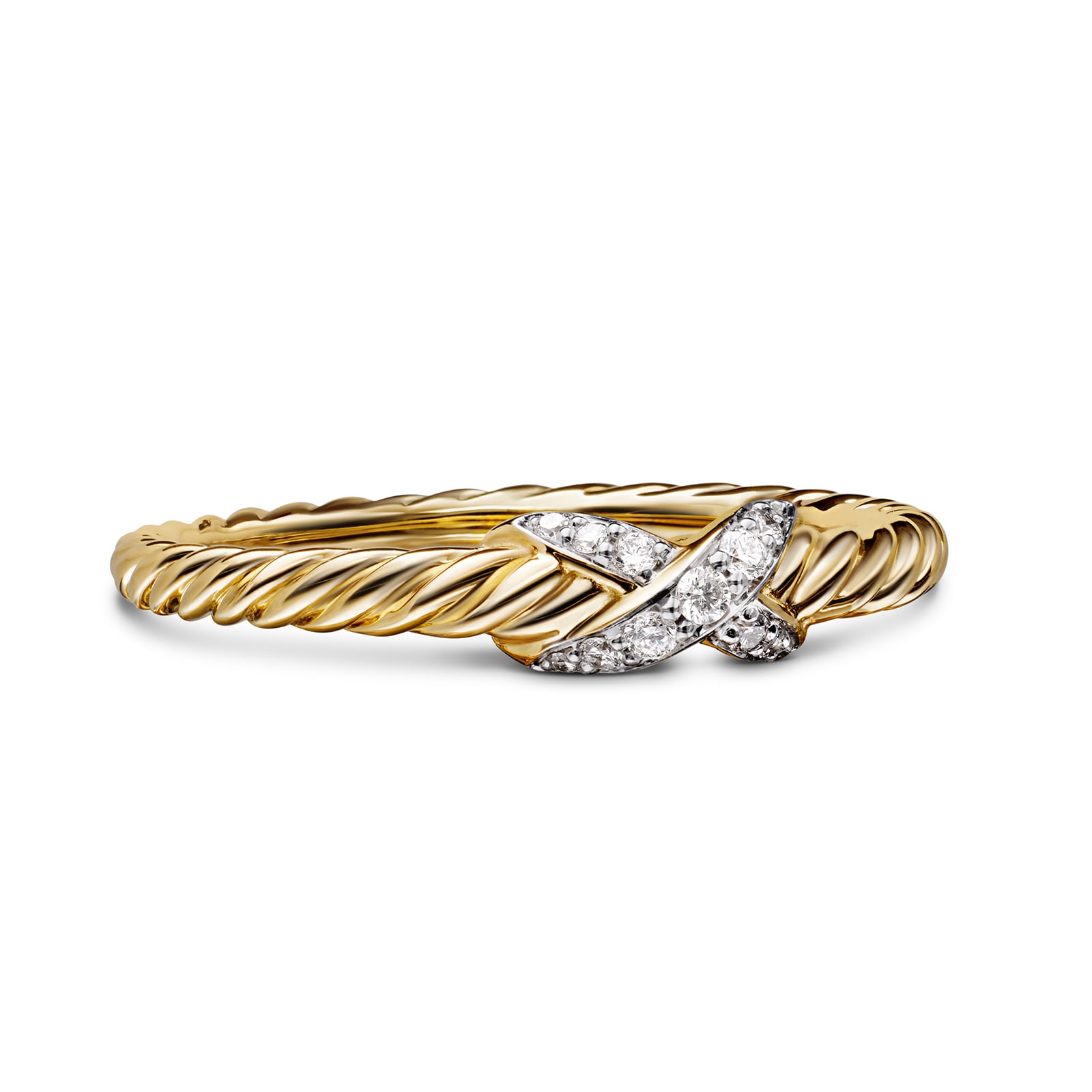 David Yurman Petite X Ring In 18ct Yellow Gold With Diamonds, 2.2mm