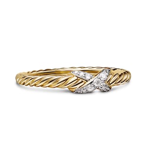 David Yurman Petite X Ring In 18ct Yellow Gold With Diamonds, 2.2mm