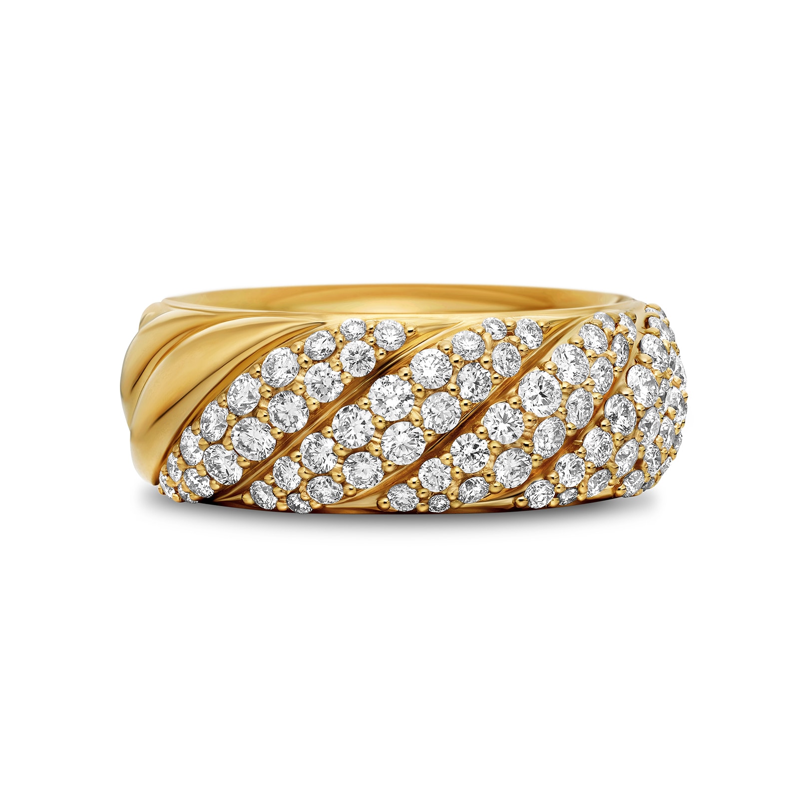 David Yurman Sculpted Cable Band Ring In 18ct Yellow Gold With Diamonds, 7.5mm