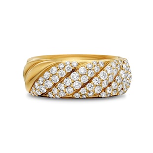 David Yurman Sculpted Cable Band Ring In 18ct Yellow Gold With Diamonds, 7.5mm