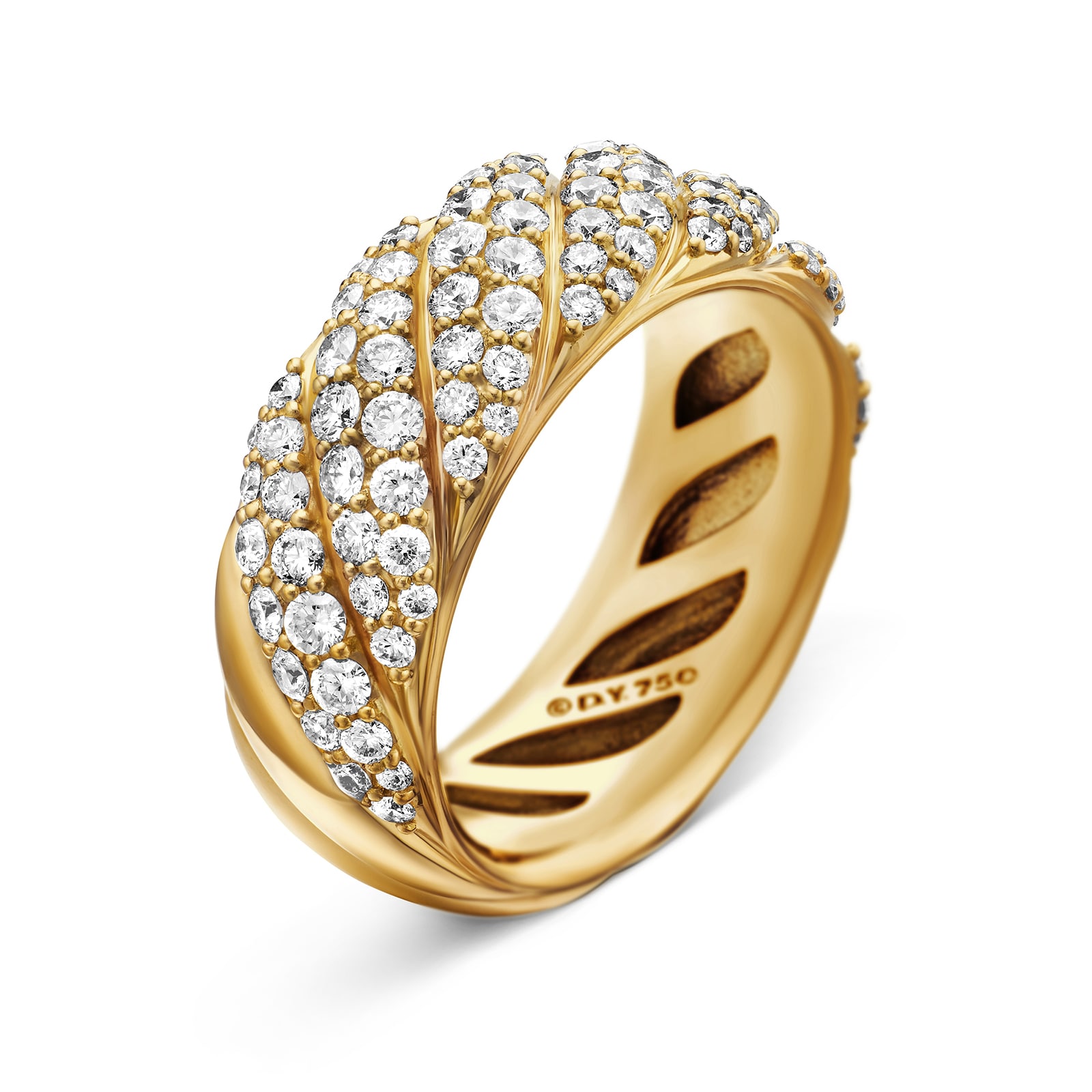 David Yurman Sculpted Cable Band Ring In 18ct Yellow Gold With Diamonds, 7.5mm