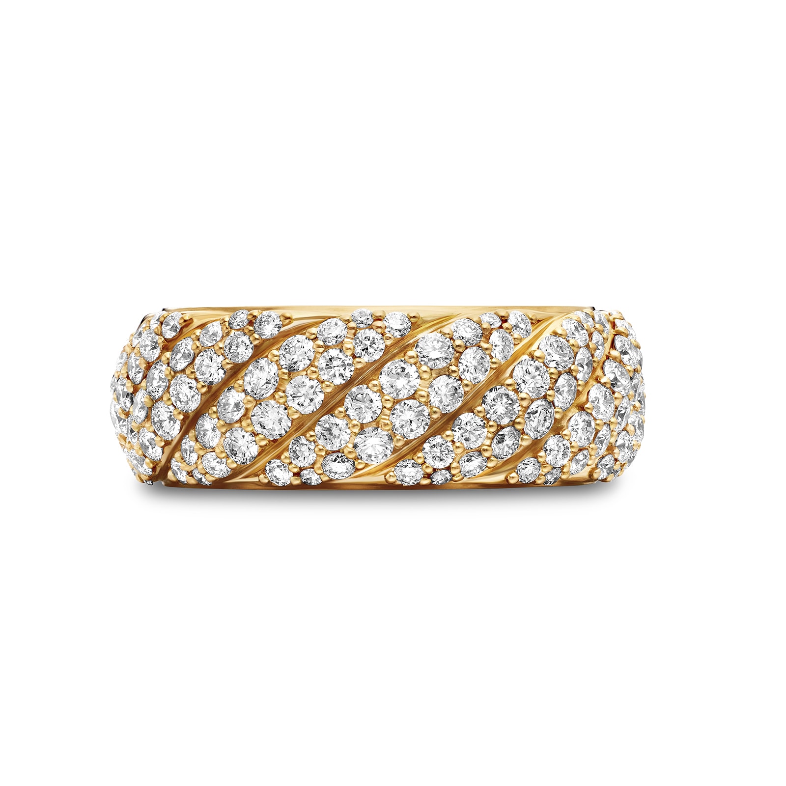 David Yurman Sculpted Cable Band Ring In 18ct Yellow Gold With Diamonds, 7.5mm