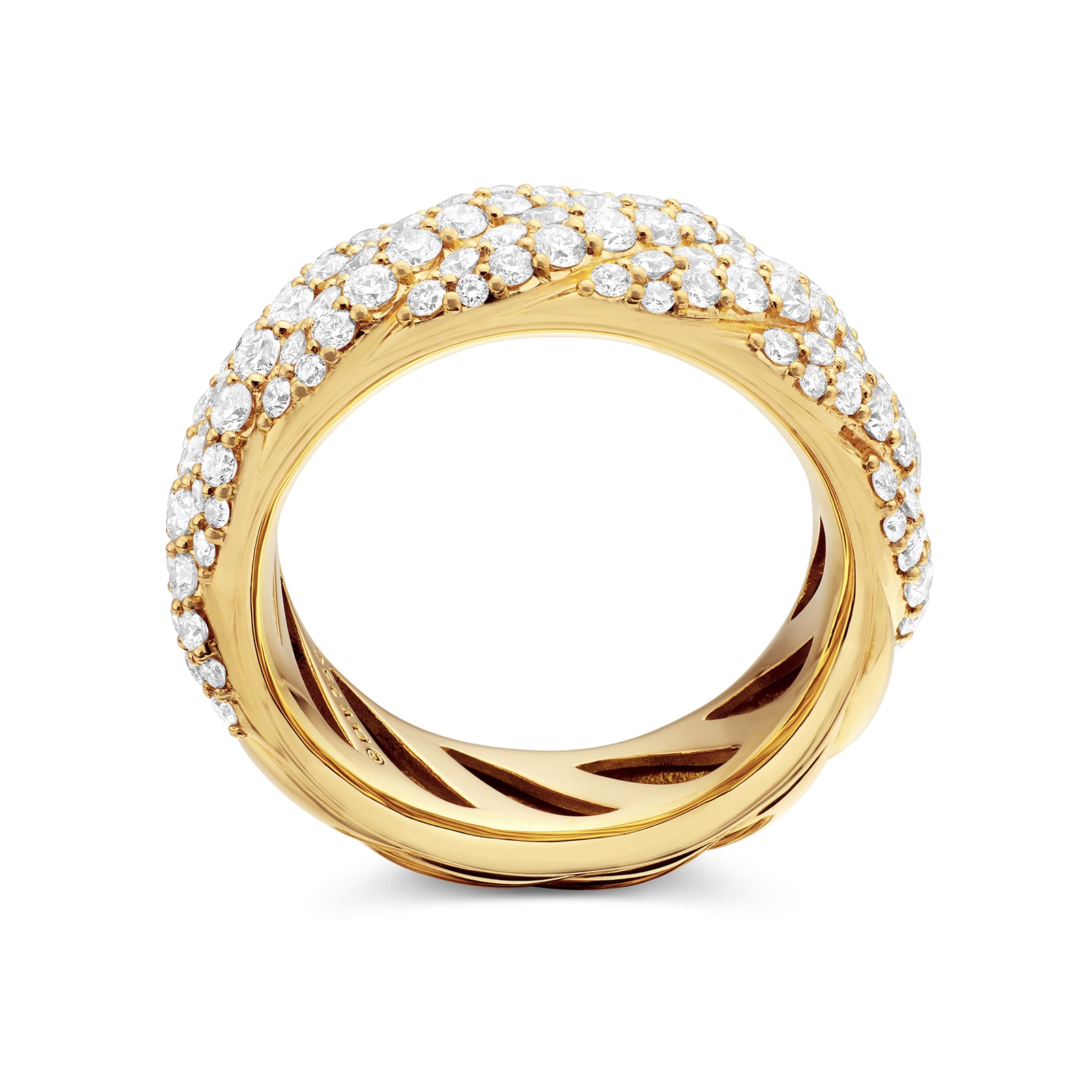 David Yurman Sculpted Cable Band Ring In 18ct Yellow Gold With Diamonds, 7.5mm