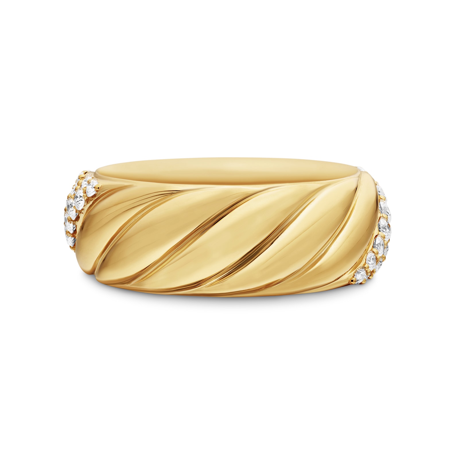 David Yurman Sculpted Cable Band Ring In 18ct Yellow Gold With Diamonds, 7.5mm