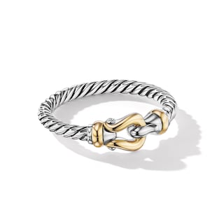 David Yurman Petite Buckle Ring In Sterling Silver With 18ct Yellow Gold, 2mm
