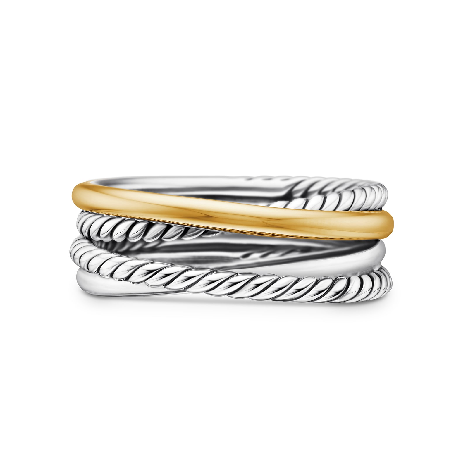 David Yurman Crossover Band Ring In Sterling Silver With 18ct Yellow Gold, 6.8mm