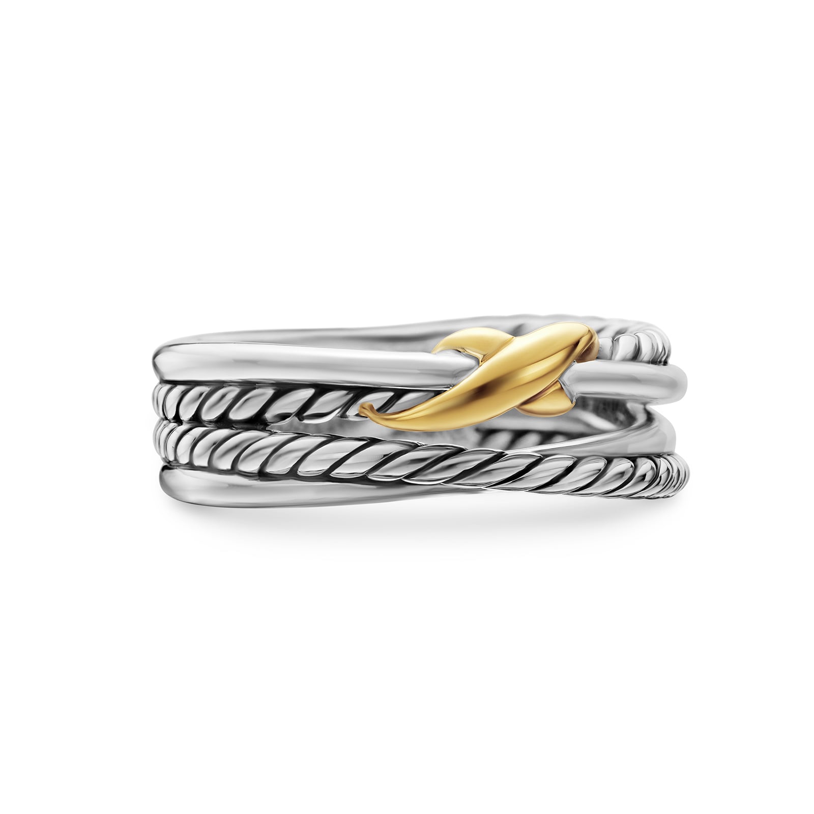 David Yurman X Crossover Band Ring In Sterling Silver With 18ct Yellow Gold, 6mm