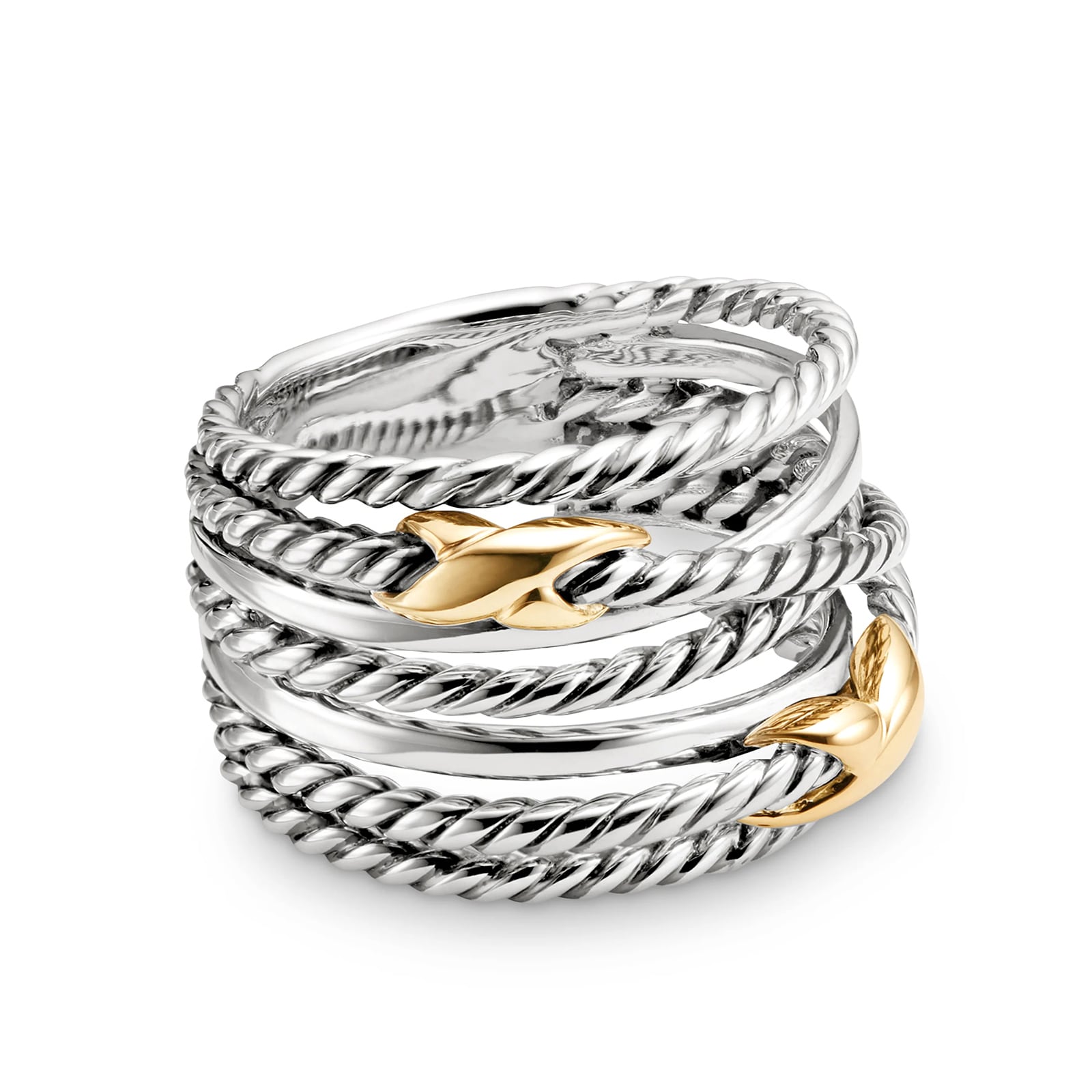 David Yurman Double X Crossover Ring In Sterling Silver With 18ct Yellow Gold, 13mm