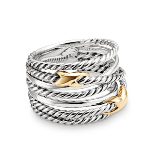 David Yurman Double X Crossover Ring In Sterling Silver With 18ct Yellow Gold, 13mm