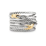 David Yurman Double X Crossover Ring In Sterling Silver With 18ct Yellow Gold - Ring Size O
