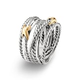 David Yurman Double X Crossover Ring In Sterling Silver With 18ct Yellow Gold - Ring Size O
