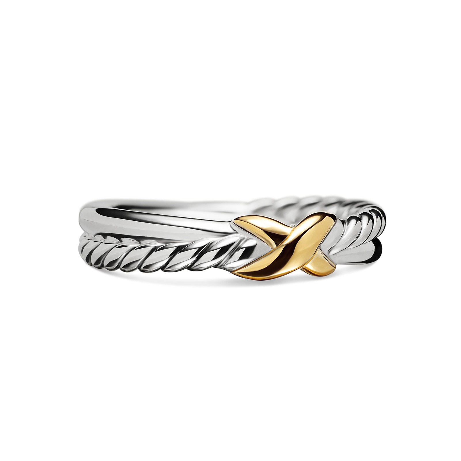 David Yurman Petite X Ring In Sterling Silver With 18ct Yellow Gold, 4mm