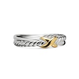 David Yurman Petite X Ring In Sterling Silver With 18ct Yellow Gold - Ring Size O