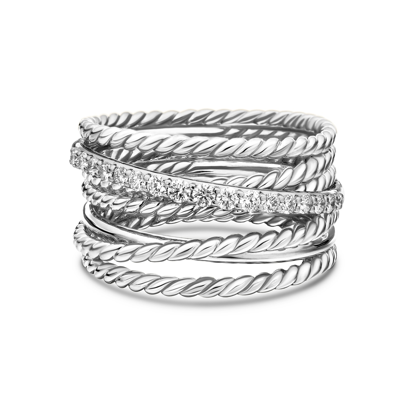 David Yurman Crossover Ring In Sterling Silver With Diamonds, 12mm