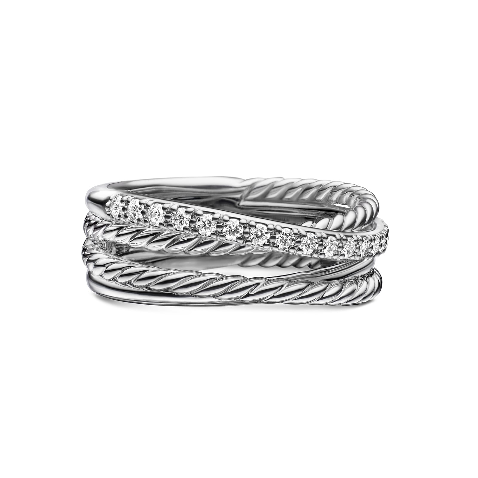 David Yurman Crossover Band Ring In Sterling Silver With Diamonds, 6.8mm