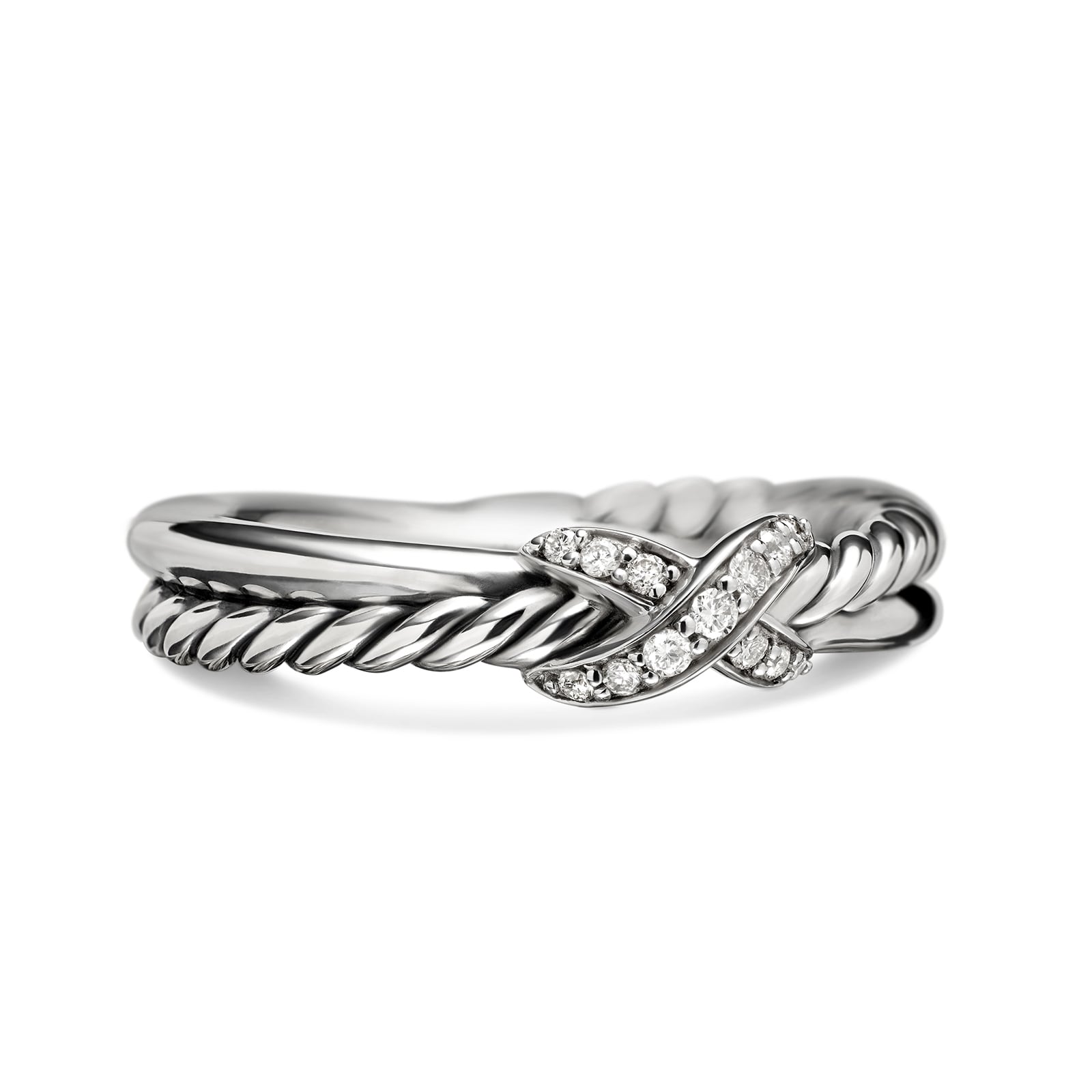 David Yurman Petite X Ring In Sterling Silver With Diamonds, 4mm