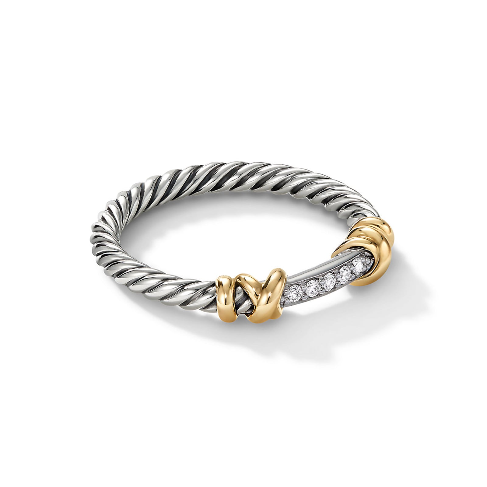 David Yurman Petite Helena Wrap Band Ring In Sterling Silver with 18ct Yellow Gold and Diamonds, 4mm