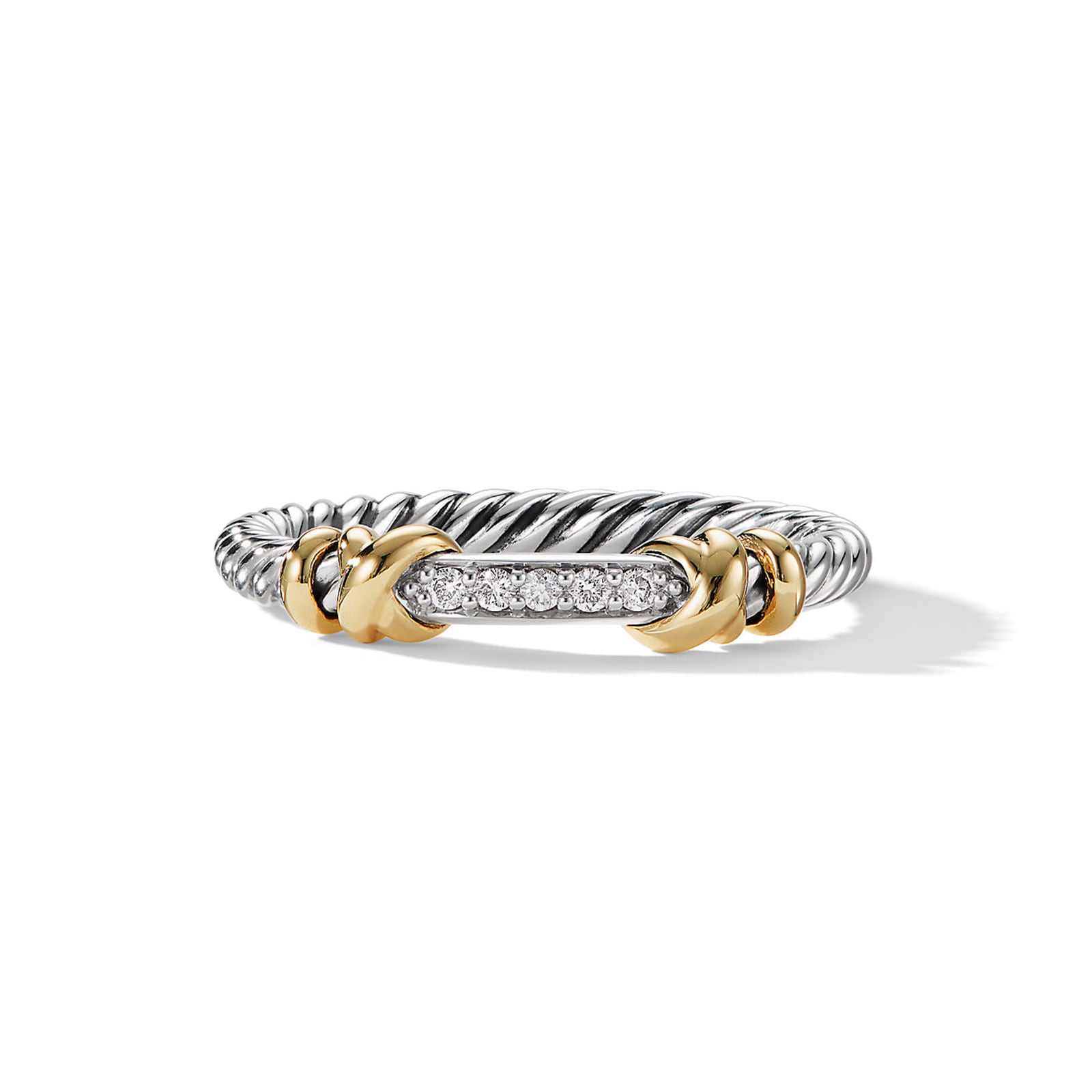 David Yurman Petite Helena Wrap Band Ring In Sterling Silver with 18ct Yellow Gold and Diamonds, 4mm