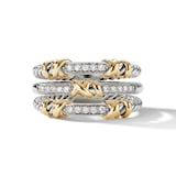 David Yurman Petite Helena Wrap Three Row Ring In Sterling Silver with 18ct Yellow Gold and Diamonds - Ring Size O