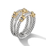 David Yurman Petite Helena Wrap Three Row Ring In Sterling Silver with 18ct Yellow Gold and Diamonds - Ring Size O