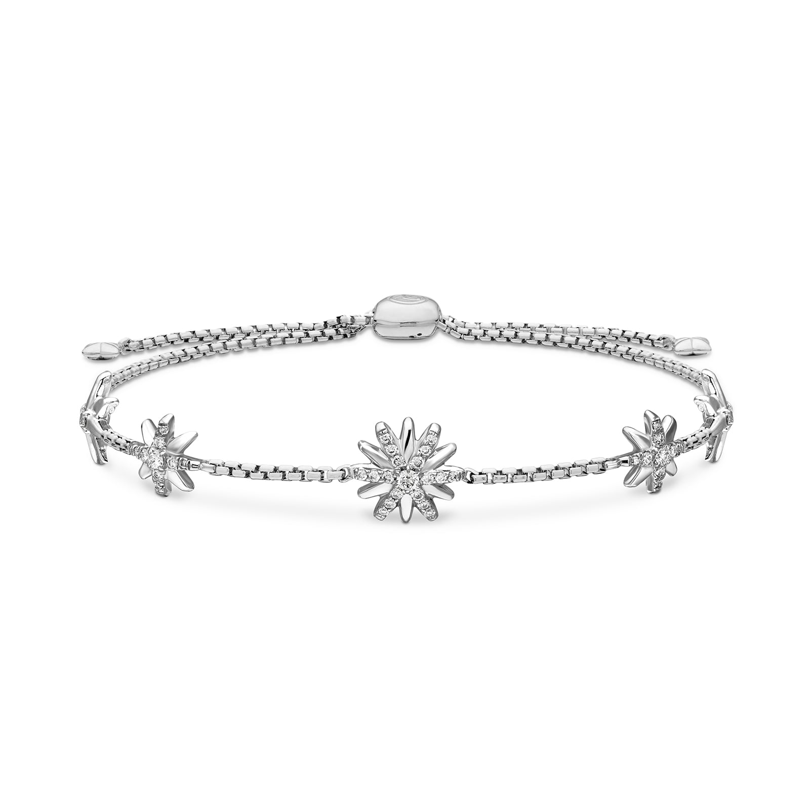 David Yurman Petite Starburst Station Chain Bracelet In Sterling Silver With Diamonds, 1.5mm