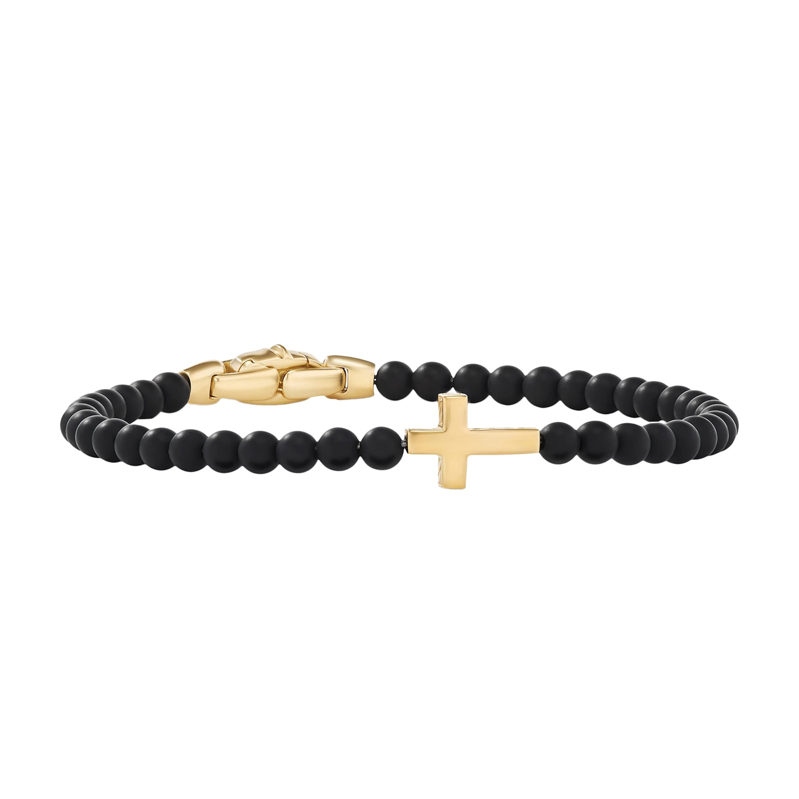 David Yurman Spiritual Beads Cross Station Bracelet with Black Onyx and 18ct Yellow Gold, 4mm