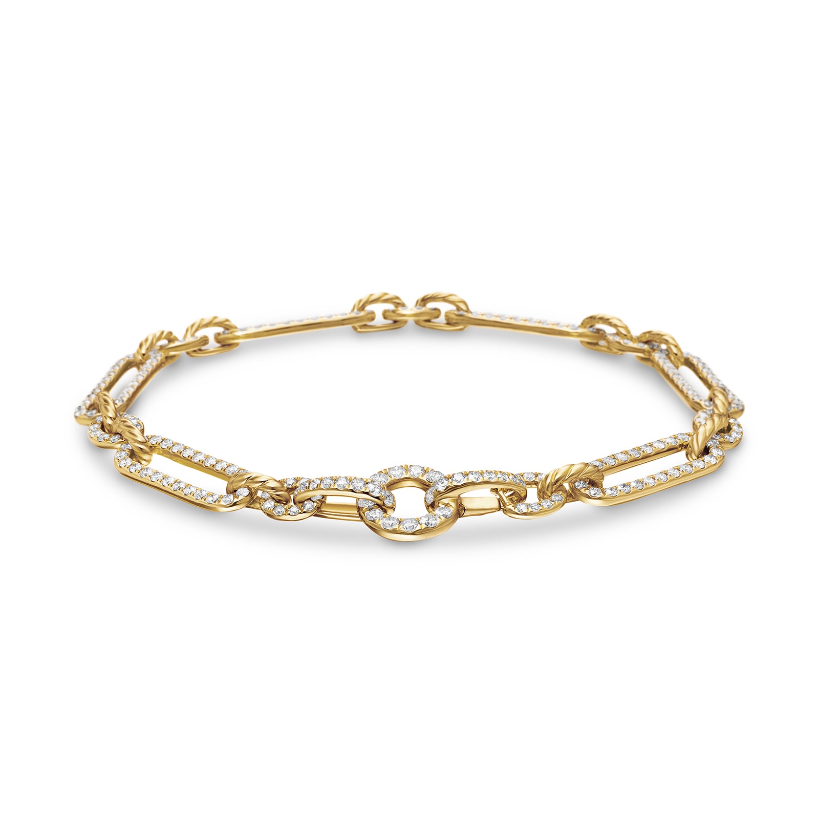 David Yurman Lexington Chain Bracelet In 18ct Yellow Gold With Full Pavé Diamonds, 6.5mm