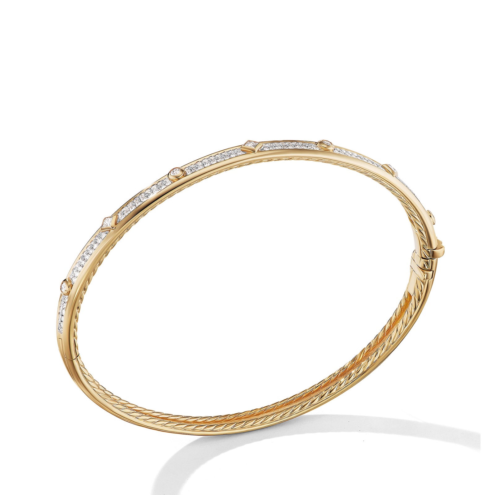 David Yurman Modern Renaissance Bangle Bracelet In 18ct Yellow Gold With Full Pavé Diamonds, 4.5mm