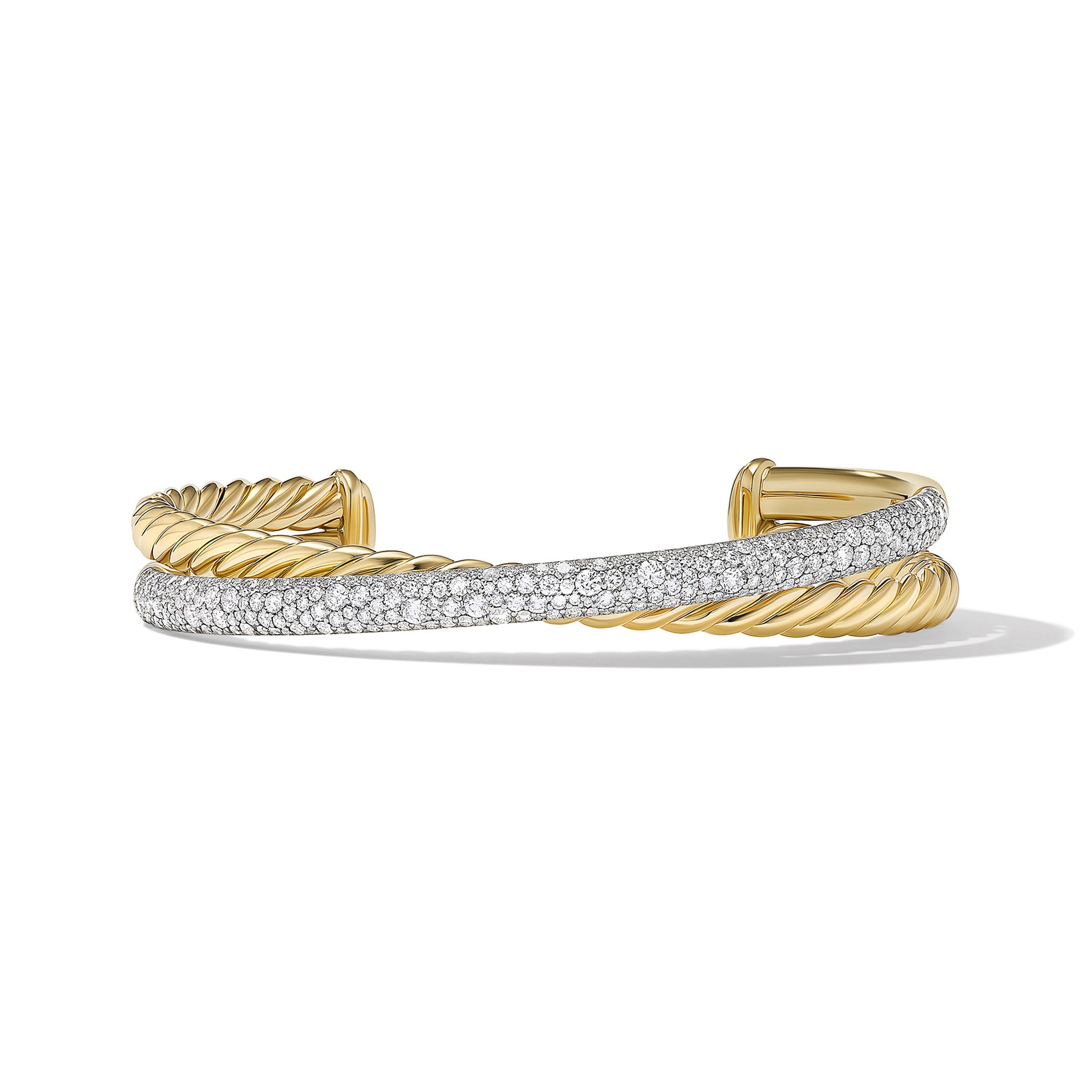 David Yurman Pavé Crossover Two Row Cuff Bracelet In 18ct Yellow Gold With Diamonds, 10.5mm