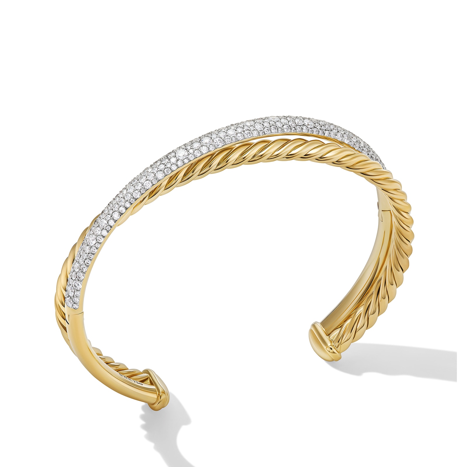 David Yurman Pavé Crossover Two Row Cuff Bracelet In 18ct Yellow Gold With Diamonds, 10.5mm