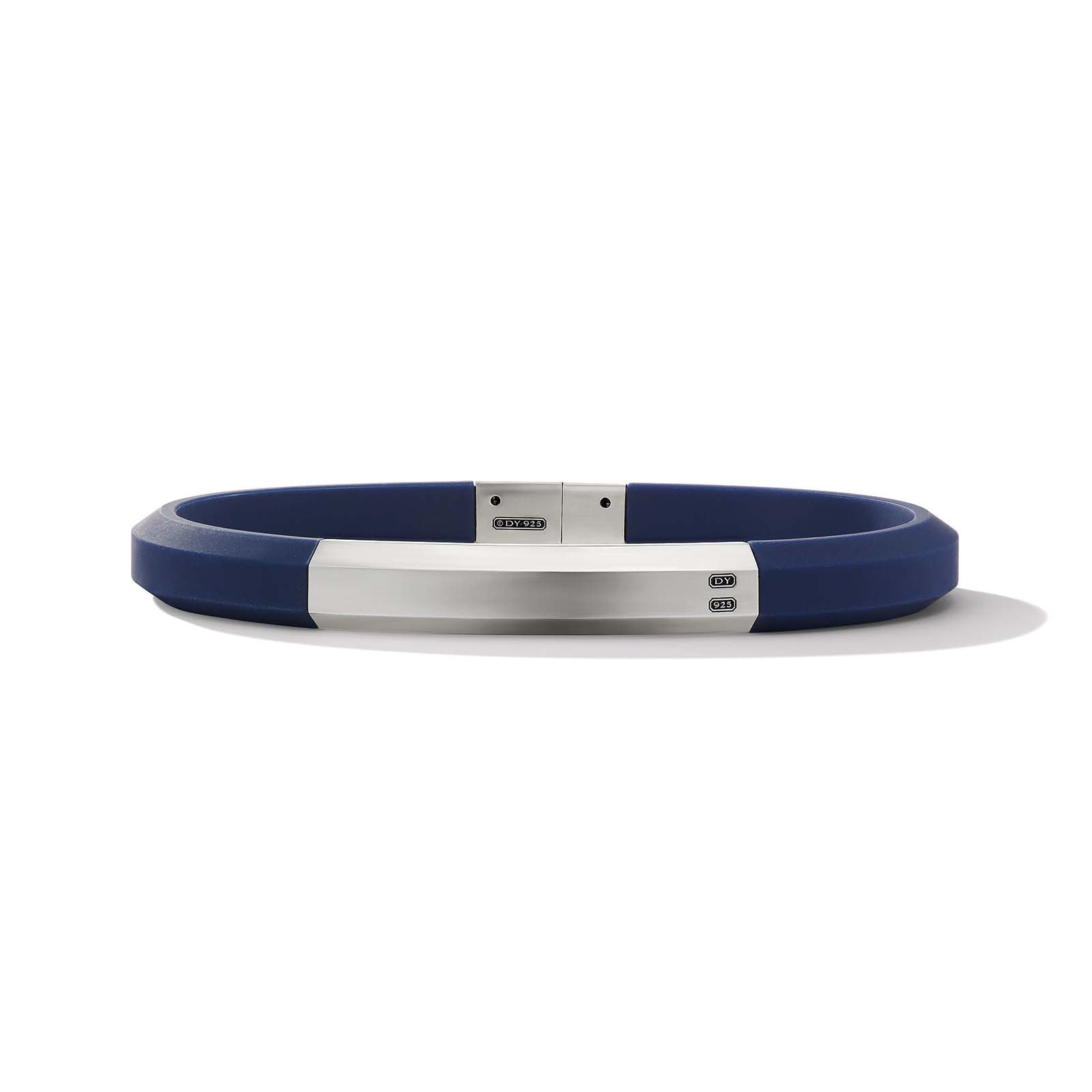 David Yurman Streamline® ID Bracelet In Blue Rubber With Sterling Silver, 8mm