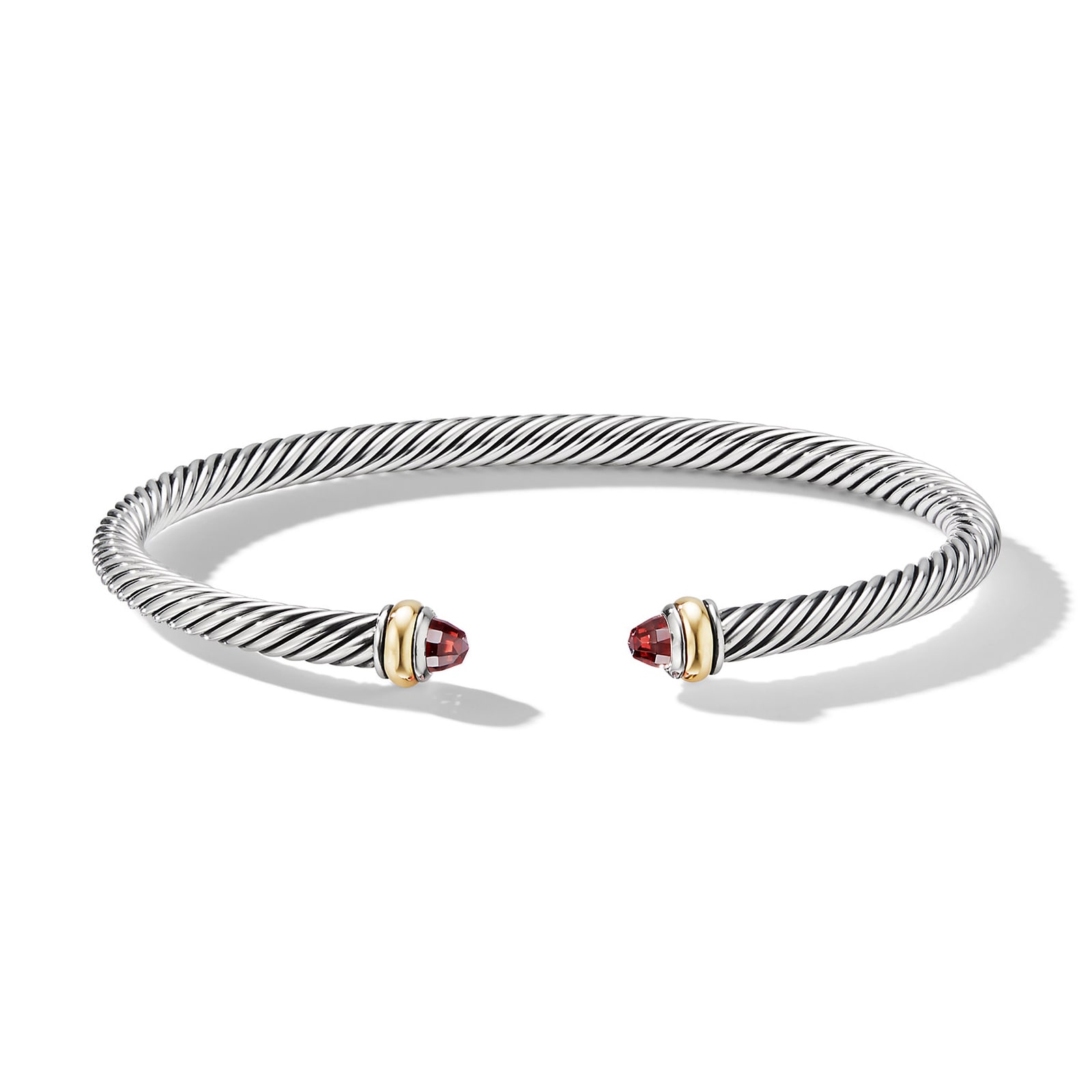 David Yurman Classic Cable Bracelet In Sterling Silver with 18ct Yellow Gold and Garnets, 4mm