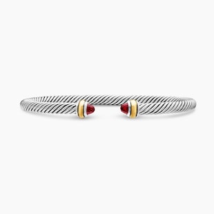David Yurman Classic Cable Bracelet In Sterling Silver with 18ct Yellow Gold and Garnets, 4mm