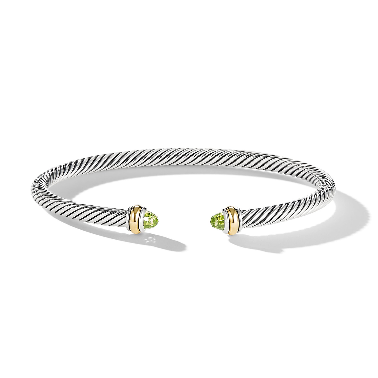 Classic Cable Bracelet In Sterling Silver with 18ct Yellow Gold and Perdiot, 4mm