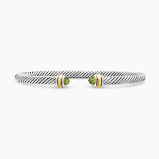David Yurman Classic Cable Bracelet In Sterling Silver with 18ct Yellow Gold and Perdiot, 4mm