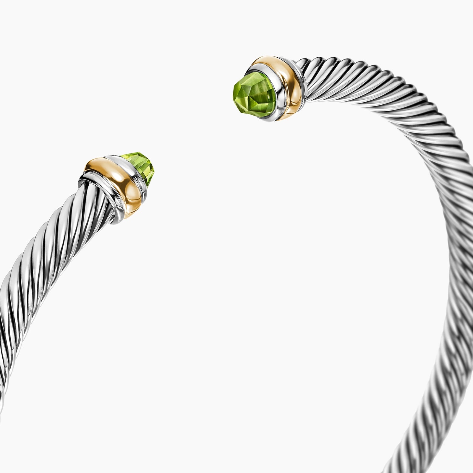 David Yurman Classic Cable Bracelet In Sterling Silver with 18ct Yellow Gold and Perdiot, 4mm